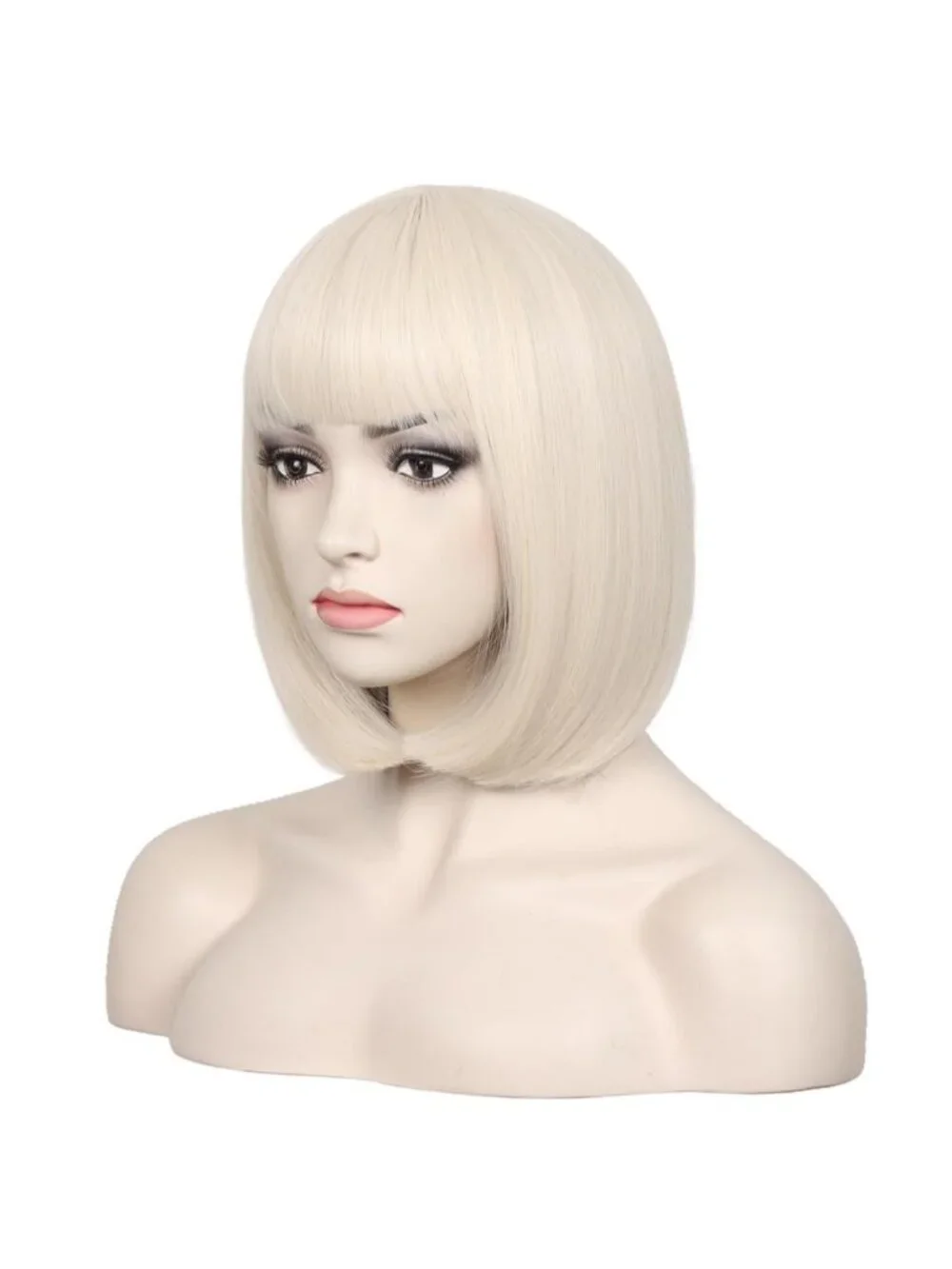 Women's Off White 12 Inch Straight Blue Bob Wig Synthetic Cosplay Costume Hair